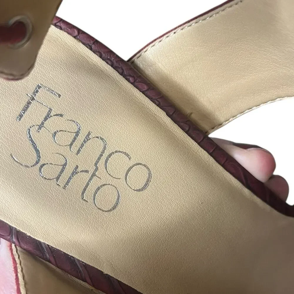 FRANCO SARTO L-Gem Burgundy Suede Ankle Strap Block Heel Tie Back Sandals Sz 9.5
